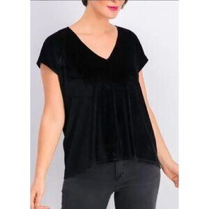 41 Hawthorne Velvet Black Cap-Sleeve V-Neck Stretch‎ Pullover Top L NWT